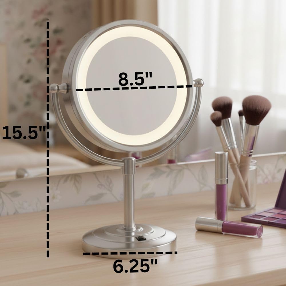 JERDON Lighted Makeup Mirror with 5X Magnification - Nickel - HL745NC