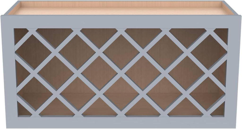 Solid Wood RTA Wine Bottle Rack Wall Cabinet with Lattice Panels Wine Holder Wine Storage Cabinet for Bar, Pantry, Wine Cellar Basement Countertop Mocha (Gray, 36”W × 12”D × 15”H), Sk-grey