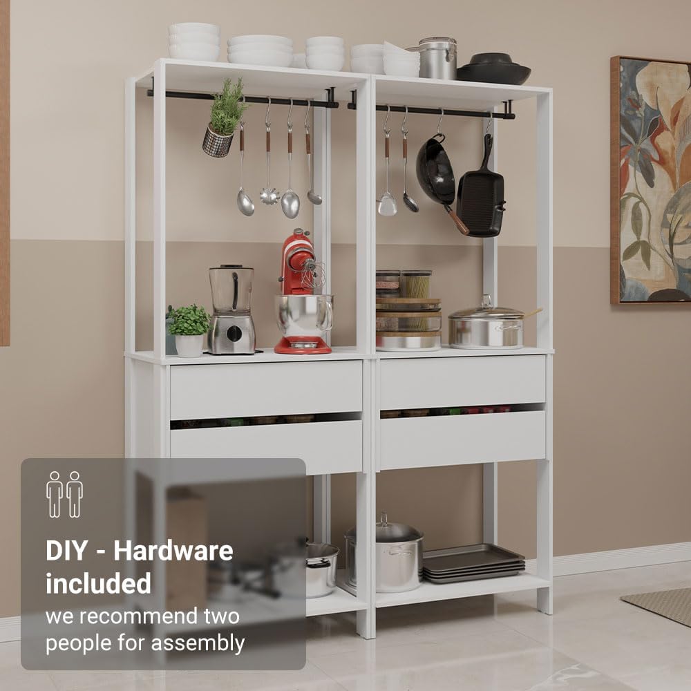 Madesa Kitchen Pantry Storage Rack with 4 Drawers 4 Shelves and 2 Hanging Rod...