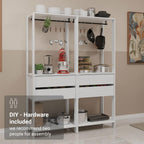 Madesa Kitchen Pantry Storage Rack with 4 Drawers 4 Shelves and 2 Hanging Rods 55" L Modular Multiuse Cabinet for Kitchen Organization - White