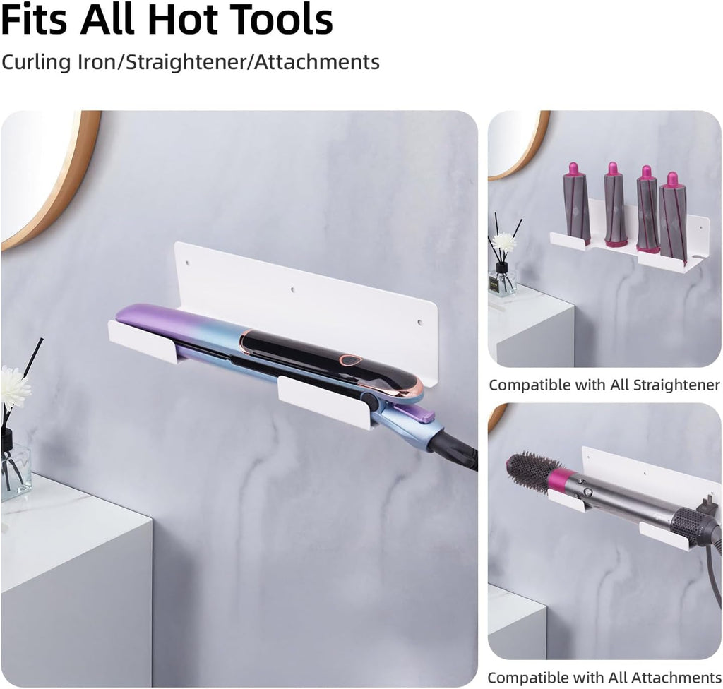 Dyson Straightener Holder, 2-Pack Stainless Steel Hair Tool Organizer, Hair Dryer Holder Wall Mount for, Adhesive Curling Iron Holder, Straightener Storage for Bathroom White BANJEKT