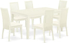 East West Furniture CAIP7-LWH-C 7 Piece Kitchen Table & Chairs Set Consist of a Rectangle Dining Room Table and 6 Linen Fabric Upholstered Dining Chairs, 36x60 Inch, Linen White