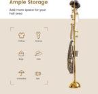 Metal Freestanding Coat Tree with 8 Hooks, Sturdy Coat Rack Stand with Sturdy Base for Clothes/Hats/Bags/Scarves, Coat Rack for Bedroom, Office, Living Room, Entryway, Heavy Duty Base, Gold