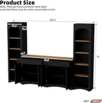 Merax Modern 3 Piece TV Stand with 2 Bookshelves for TVs up to 70'', Mid-Century Solid Wood Entertainment Center with Storage Cabinets, Practical Media Console for Living Room, Bedroom, Black
