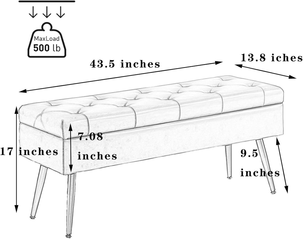 Storage Ottoman Long Upholstered Entryway Bench, 43.5" Fabric Green | La...