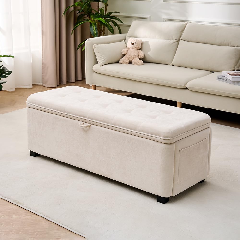 45" Storage Ottoman Bench, Tufted Ottoman with Storage for Living Room, ...