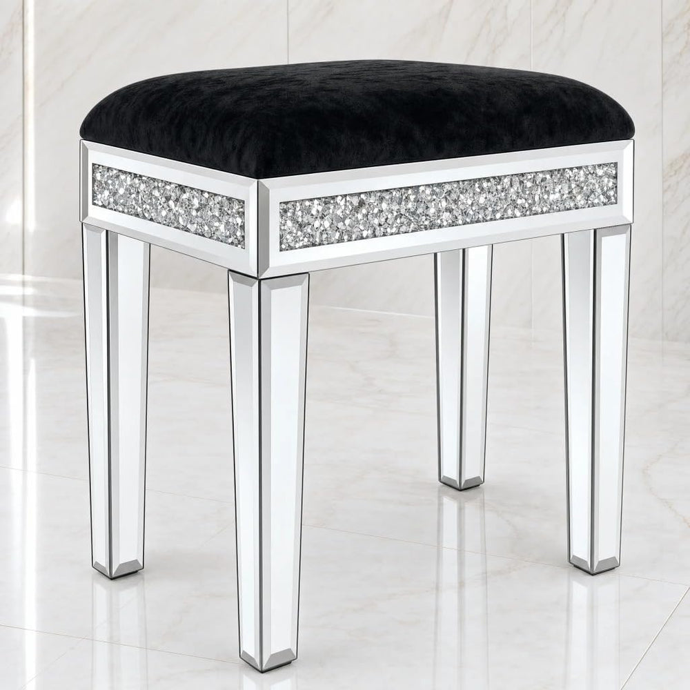 Vanity Stool with Storage, Velvet Upholstered Ottoman with Mirrored Legs, Hid...
