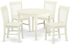 East West Furniture BONO5-LWH-W 5 Piece Dining Set Includes a Round Dinner Table and 4 Kitchen Dining Chairs, 42x42 Inch, Linen White