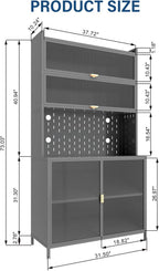 73 inch Modern Kitchen Pantry Cabinet, Tall Metal Storage Cabinet with Flip Door&Microwave Stand, Freestanding Large Capacity Hutch Organizer with Open Shelves for Kitchen, Dining Room, Living Room
