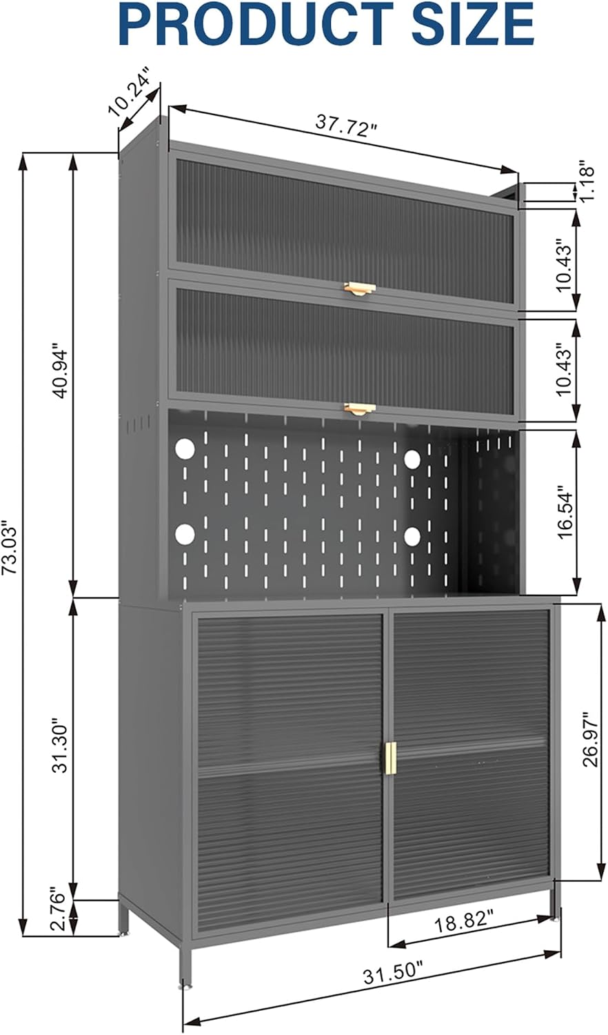 73" Tall Metal Kitchen Pantry Cabinet, Freestanding Storage Cabinet with...
