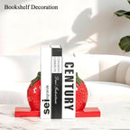 Strawberry Decorative Bookends, Resin Book Ends for Shelves with Cute Aesthetic Design, Bookshelf Decor for Home Office, Desk, Library, Book Holder for Heavy Books, Unique Gift, Set of 2