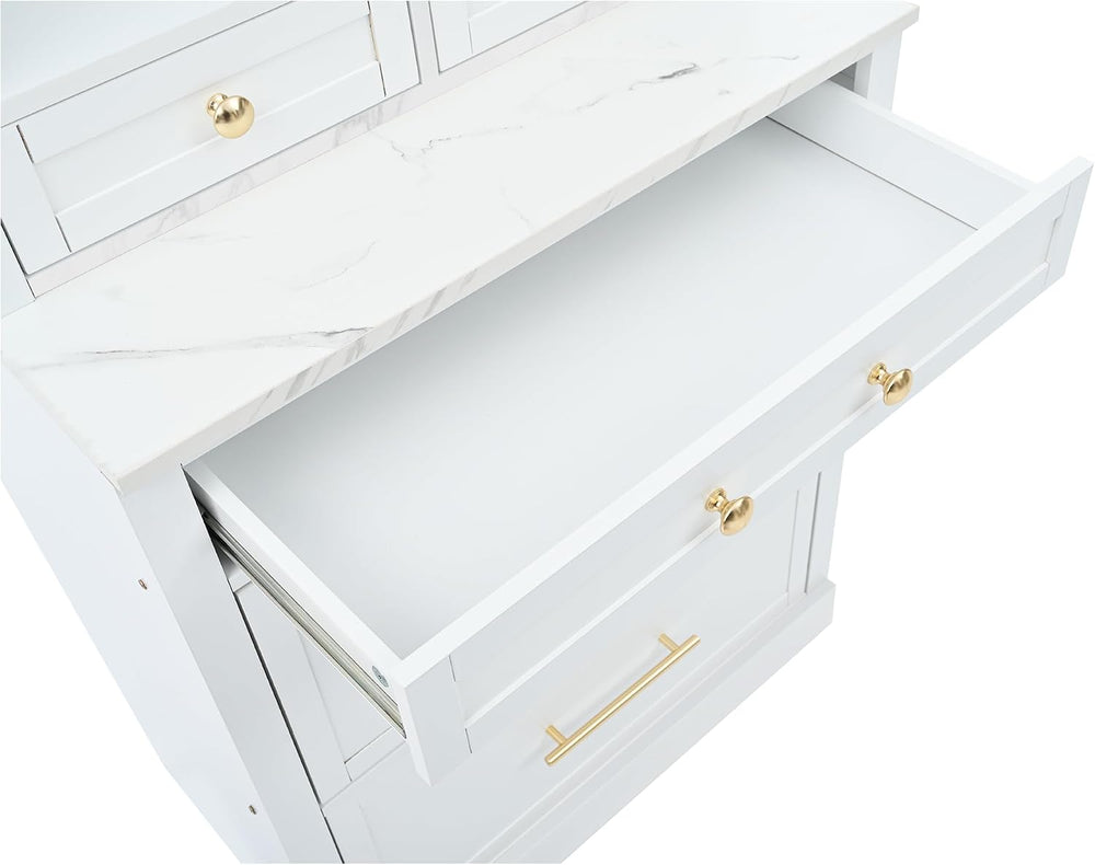 Modern 83.7inch High Kitchen Pantry, Freestanding Tall Kitchen Hutch with Fau...
