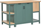 Christopher Knight Home Aaron 58" Kitchen Island with Storage, Modern Island Table for Kitchen, Storage Cabinet with Open Shelves, Wooden Kitchen Prep Table, Coffee Station Cabinet, Green+Natural