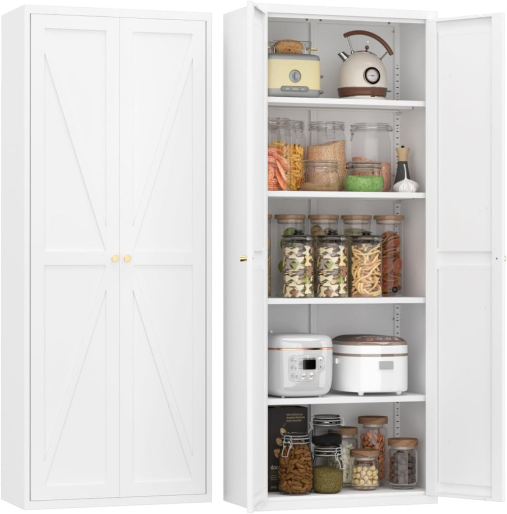 Extra Tall 2-Door Metal Storage Cabinet, 71-Inch Pantry Cabinet with Adjustab...