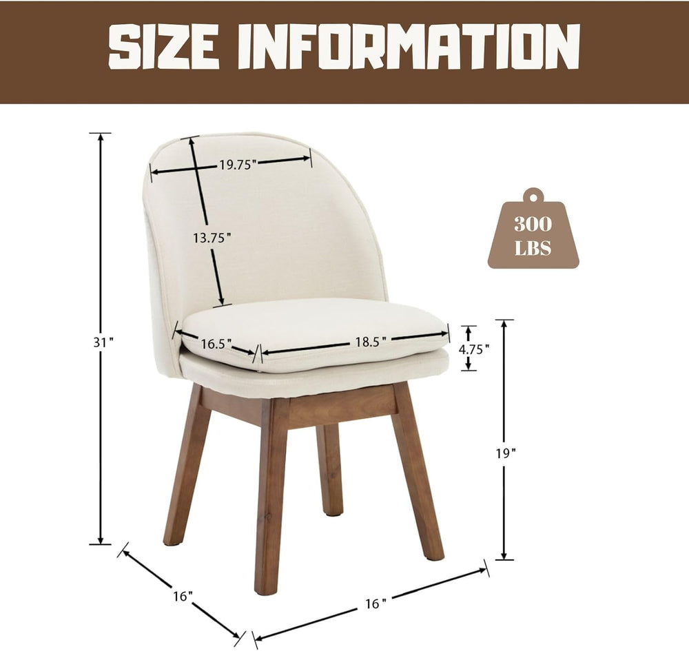ROCITY Swivel Dining Chairs Set of 2, Beige Linen Kitchen Chairs with Solid W...