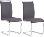 AZmac Modern Leather Dining Chairs Set of 2,Armless Kitchen Chairs,Dining Room Chairs with Upholstered Padded Seat and Sturdy Chrome Legs for Dining Room,Kitchen (Set of 2, Grey+PU Leather)