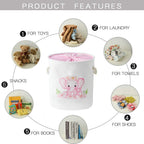 Laundry Baskets Kids Laundry Hamper, Pink Baby Hamper Elephant Basket Large Collapsible Kids Hamper with Handles Waterproof Round Linen Storage Basket for Toddler/Girls (Pink Elephant)