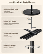 ZOZOE Metal Coat Rack Stand, Modern Coat Rack Freestanding with Natural Marble Base, Sturdy Industrial Coat Racks with 8 Hooks & Umbrella Holder,Black Coat Tree Hanger Stand for Entryway,Office