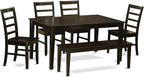 East West Furniture CAPF6-CAP-W 6 Piece Dining Table Set Contains a Rectangle Wooden Table and 4 Dining Room Chairs with a Bench, 36x60 Inch, Cappuccino
