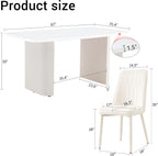 Ebullient 67" White Dining Table Set for 8, 9 Piece Kitchen Table & Chairs | Marble-Look Top, Ripple Pedestal Base, 8 Cream White Chairs; Easy 4-Screw Setup; Easy-Clean Surface for Family Dining at Home
