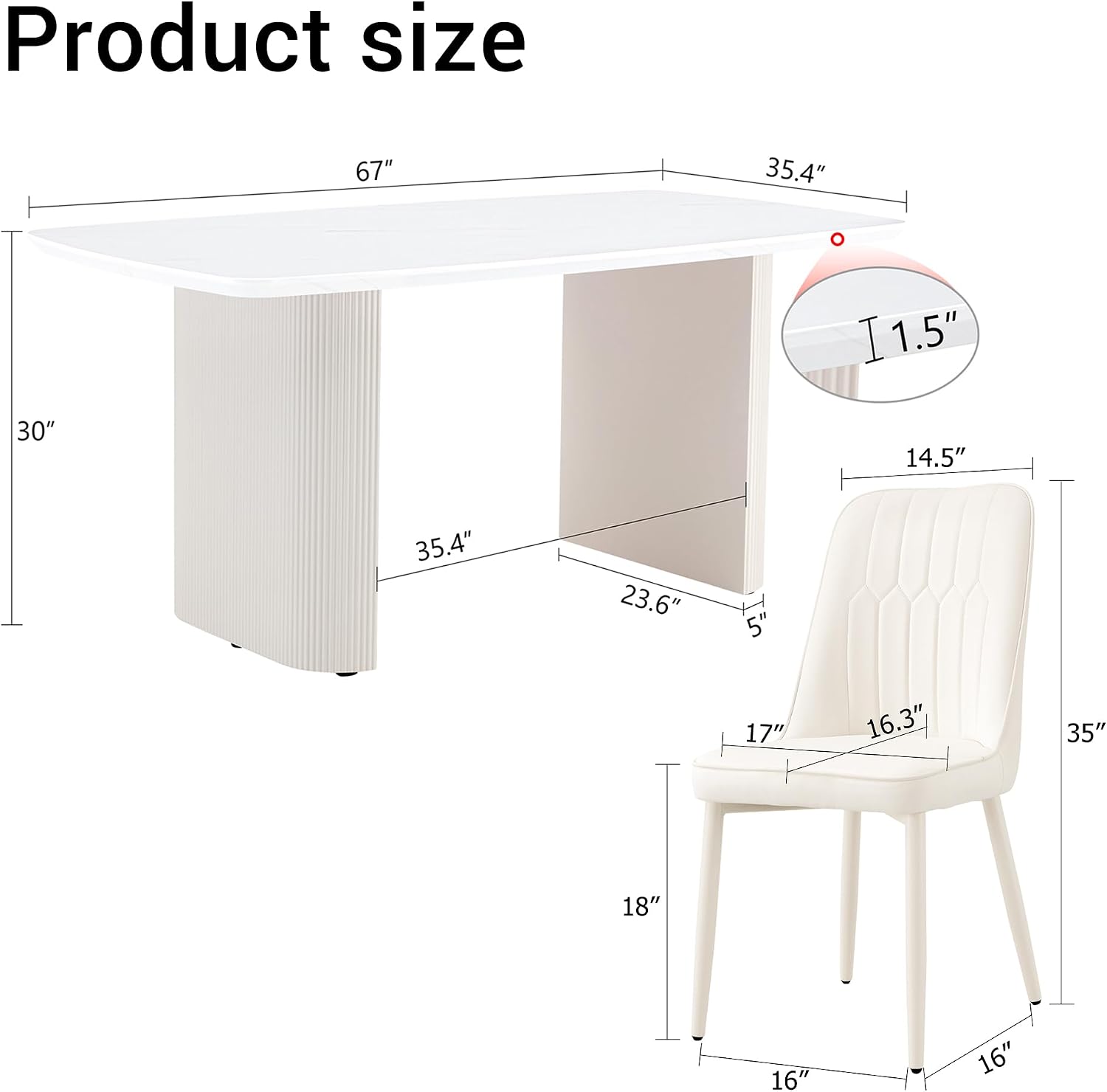 Ebullient 67" White Dining Table Set for 8, 9 Piece Kitchen Table & Chairs | Marble-Look Top, Ripple Pedestal Base, 8 Cream White Chairs; Easy 4-Screw Setup; Easy-Clean Surface for Family Dining at Home