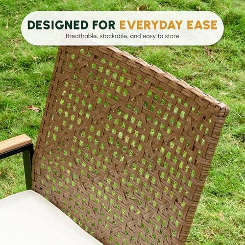 5 PCS Acacia Wood Patio Dining Set, Yellow & White