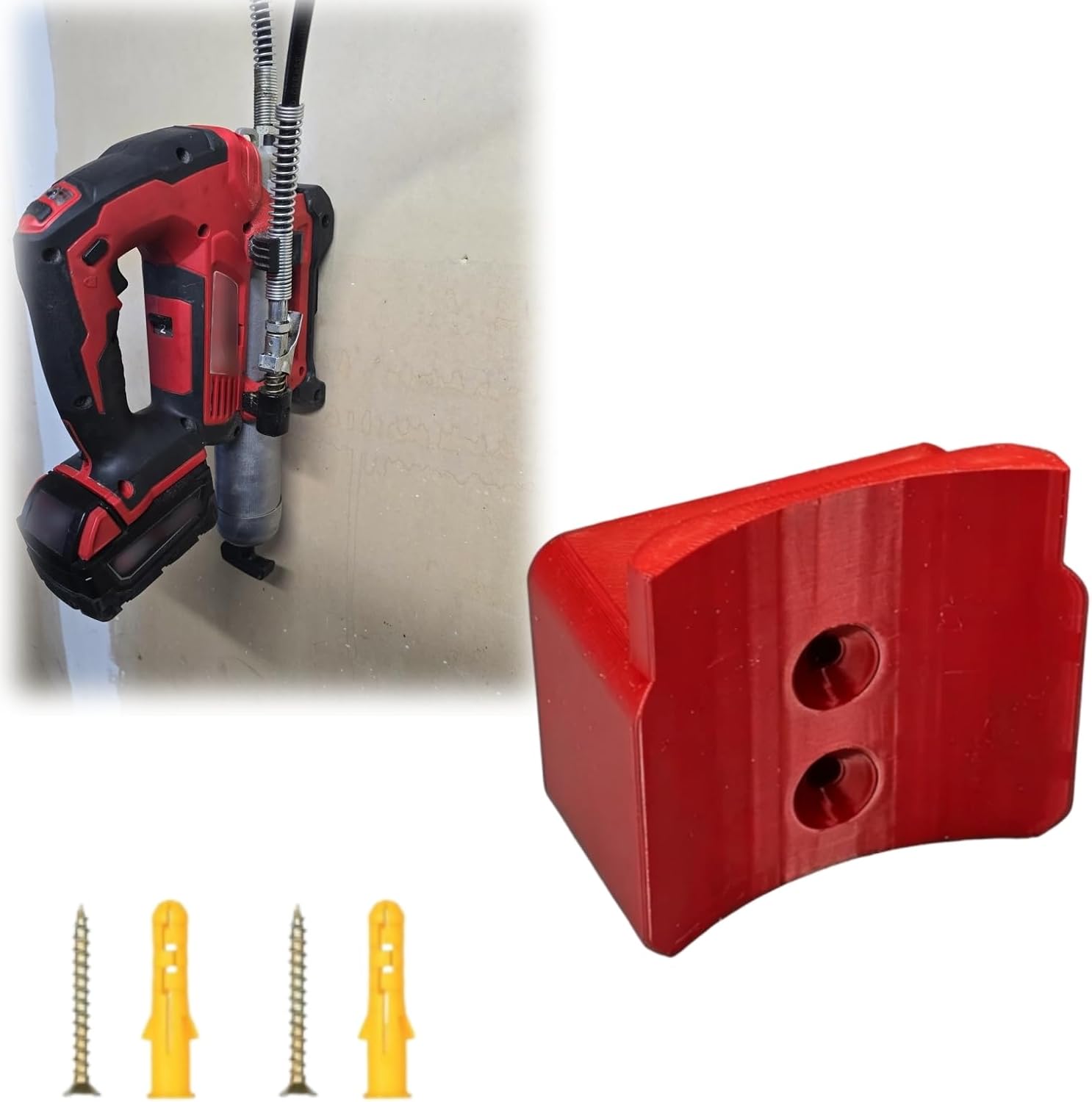 Wall Mount Hanger Compatible with Milwaukee 2646-20 M18 Grease Gun, Heavy Duty Tool Holder for Garage Workshop (red)