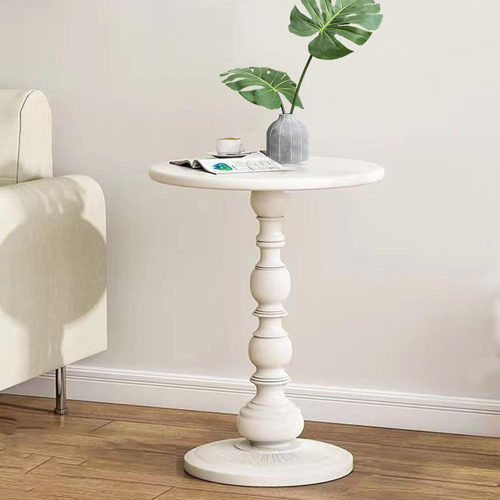 Pedestal White Metal Side Table, Sofa Coffee Table, Small TV Tray Table for T...