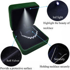 GBYAN Pendant Necklace Box with LED Light, Necklace Gift Box Velvet Jewelry Display Case for Proposal Engagement Wedding and Birthday,Emerald Green