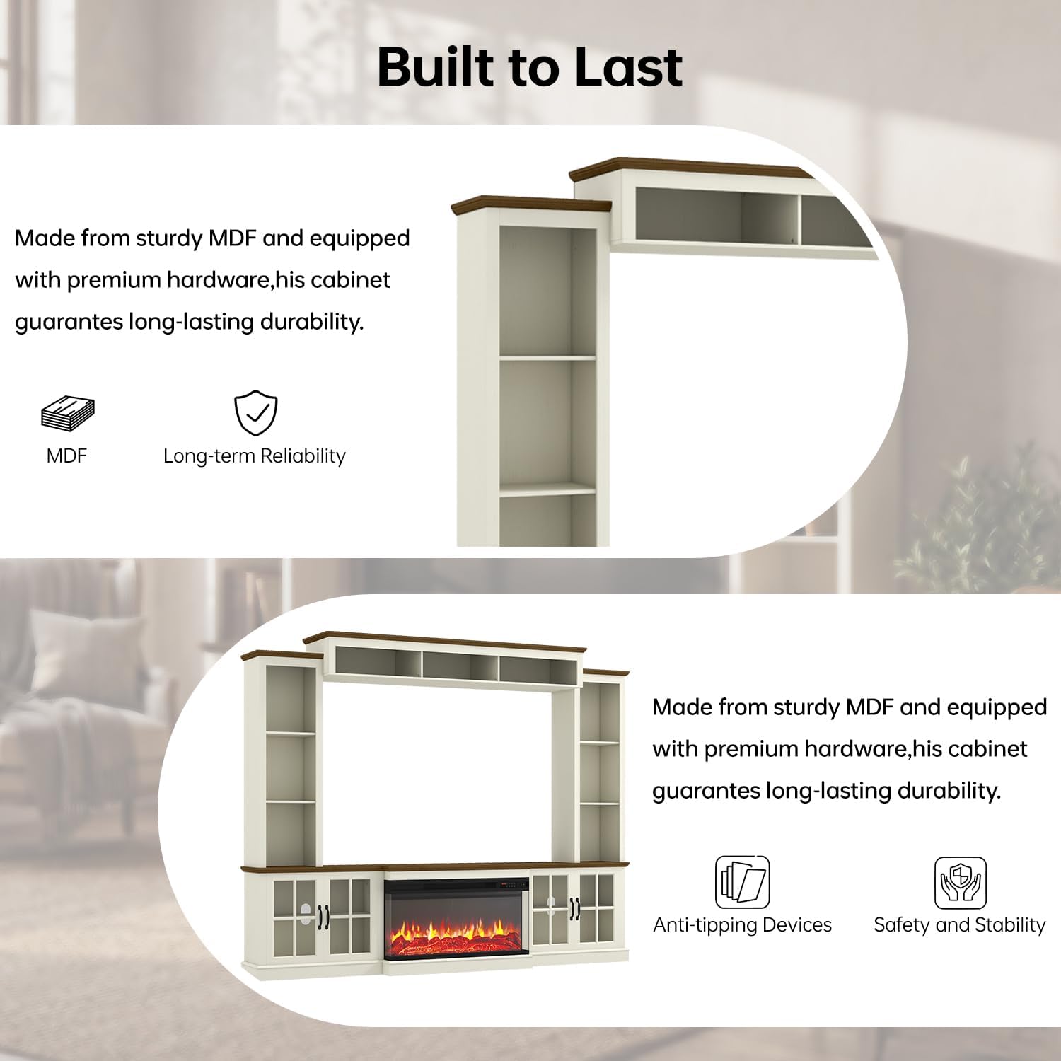 98" Farmhouse Fireplace TV Stand with 36" Electric Fireplace, Wall Media Console with Barn Doors,Bookshelf Wine Storage, Entertainment Center Fits TVs Up to 75" for Living Room, White