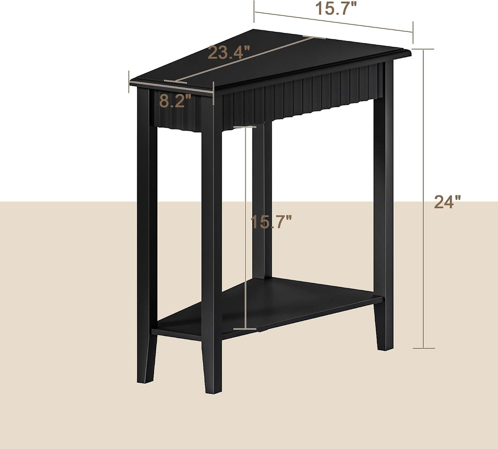ChooChoo Wedge End Table, Narrow Triangle Side Table with 2-Tier Storage Shel...