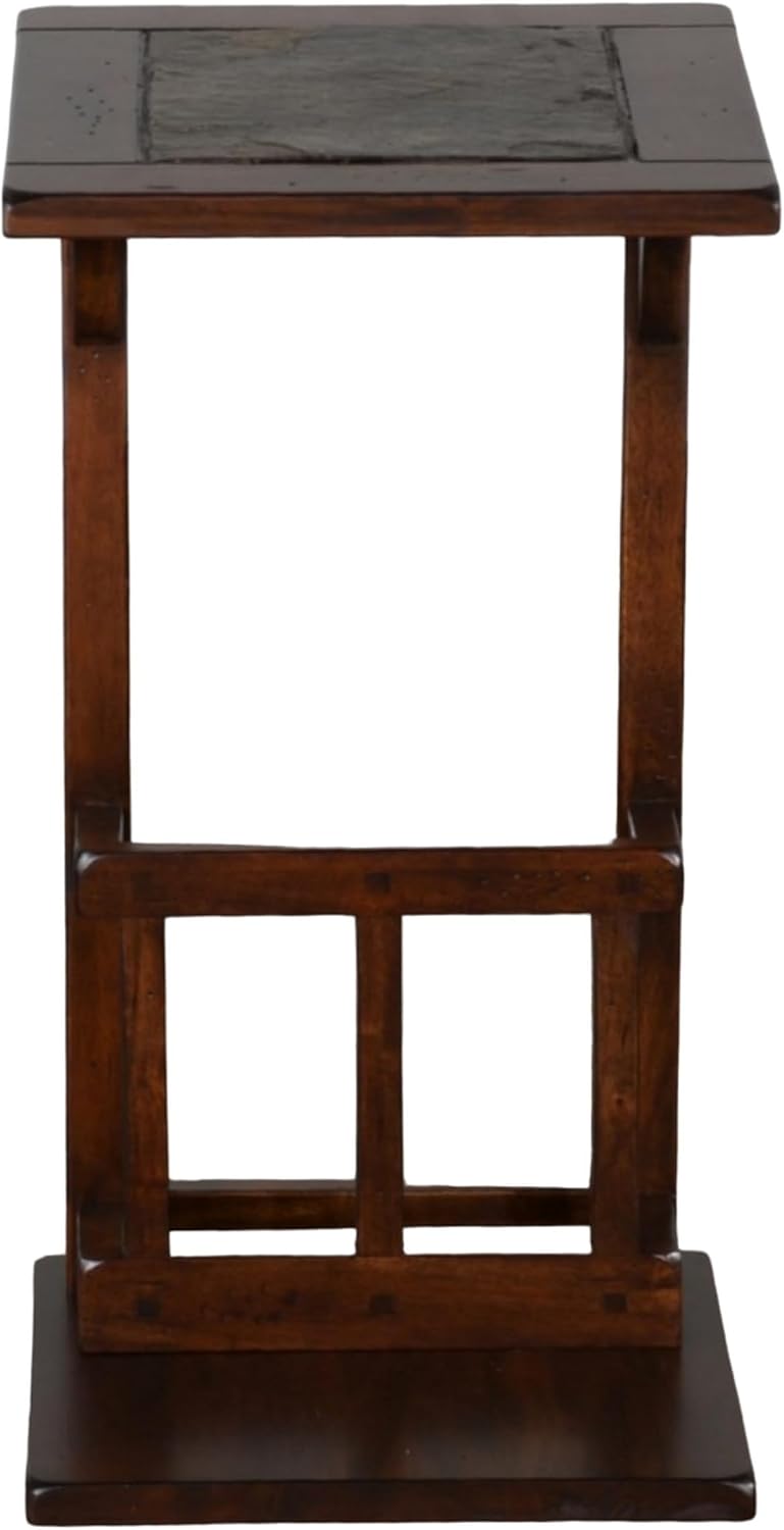 Benzara Odel Side Table with Magazine Rack- 13 Inch Top- Brown Mahogany Wood
