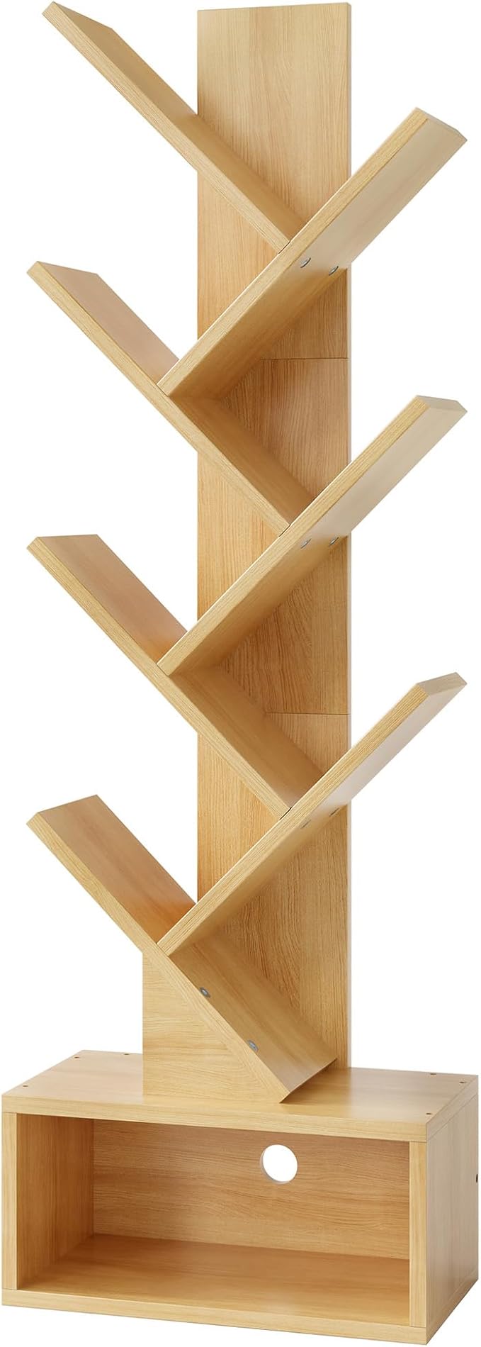 Hoctieon 6 Tier Tree Bookshelf, Tall Bookcase with Drawer, Freestanding Book Shelf, Display Floor Standing Storage Shelf, Book Organizer Shelves for Home Office, Living Room, Bedroom, Yellow