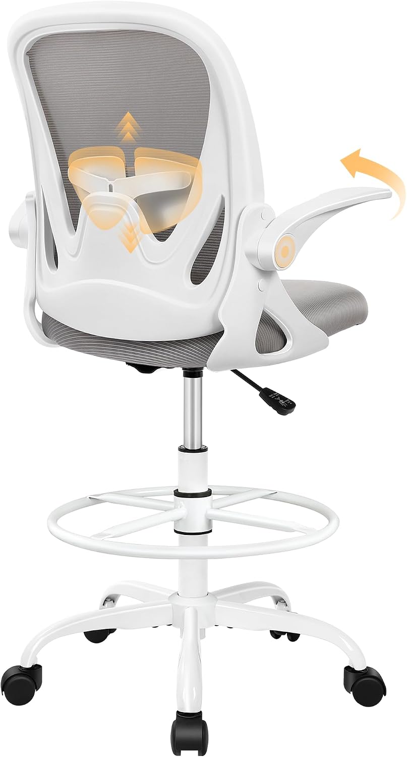 Ergonomic Drafting Chair with Flip-Up Armrests & Adjustable Footrest – Ta...