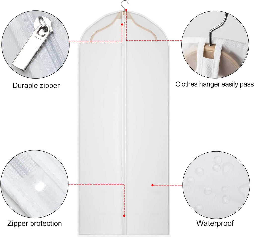 60 Inch Garment Bags 20 Pack Dress Bags for Gowns, Closet Storage | Translucent, Dust-Proof, Suit Protector Cover, Strong Zipper, For Hanging Clothes, Long Dresses, Suit, Coat