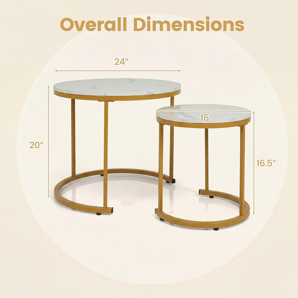 GOFLAME Nesting Coffee Tables Set of 2, Stacking Round Center Table with Wood...