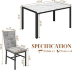 DKLGG 5-Piece Dining Table Set for 4, Faux Marble Kitchen Table Chairs Set of 4 with Upholstered Chairs, Modern Dining Room Table Set for Small Spaces (White+Tufted Grey)