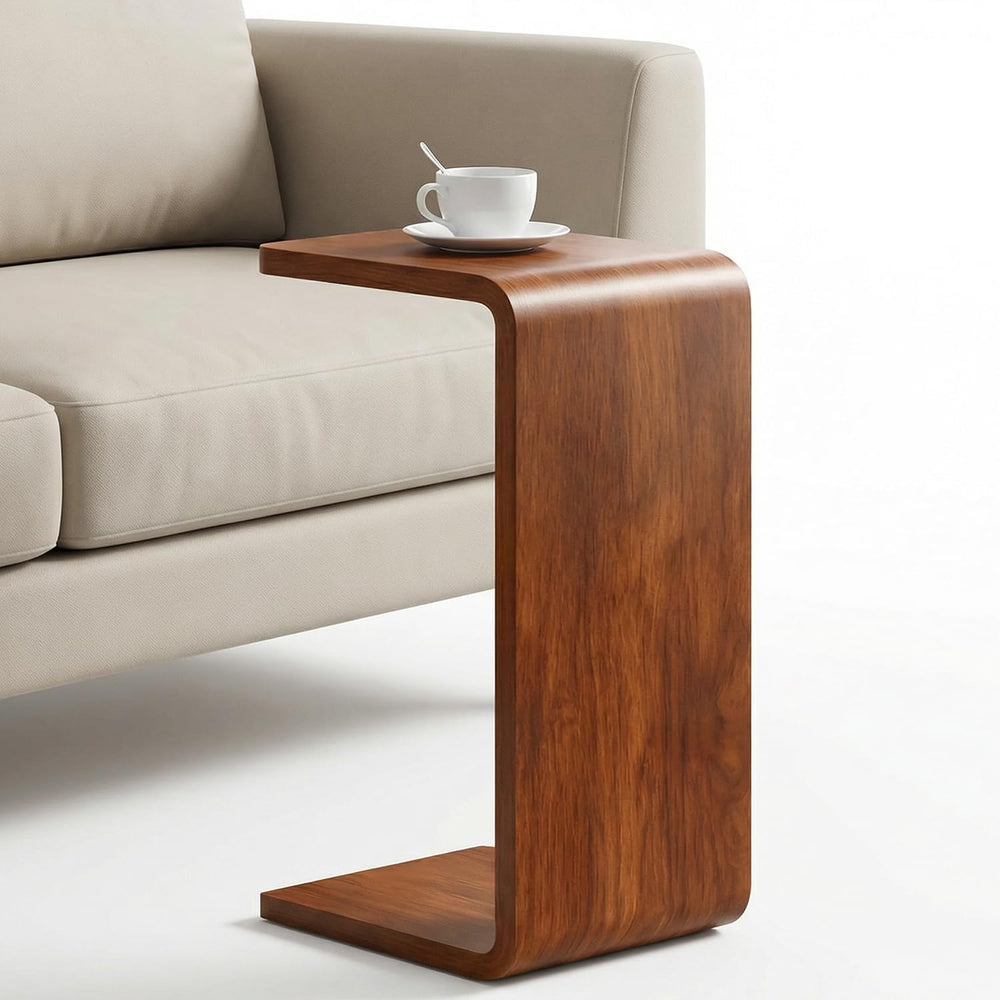CHSSIH C Shaped End Table for Couch - Wooden Sofa Side Table, Slide Under Cou...