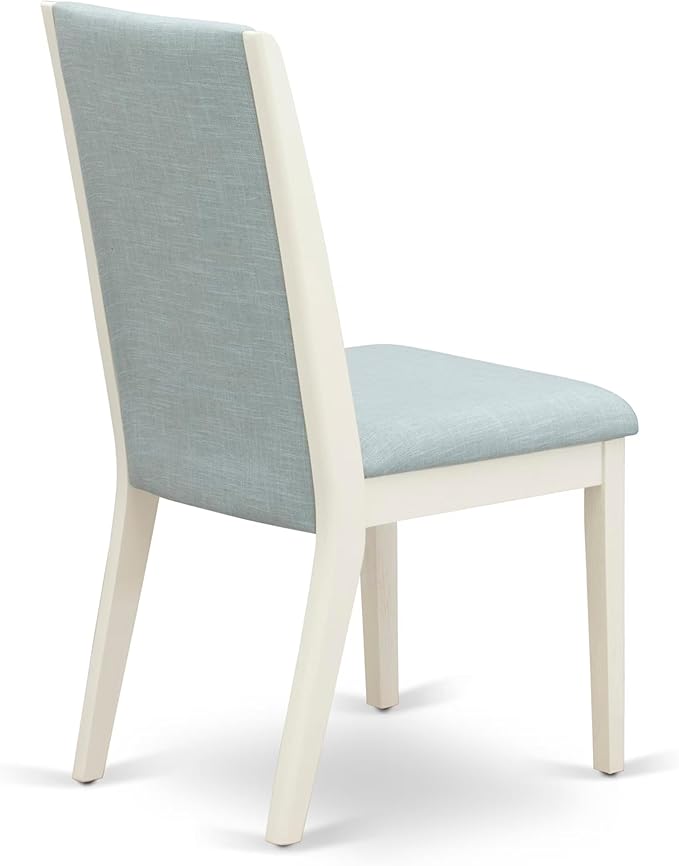 East West Furniture V027LA015-6 6 Piece Dining Room Set Contains a Rectangle Dining Table with V-Legs and 4 Baby Blue Linen Fabric Parson Chairs with a Bench, 40x72 Inch, Multi-Color