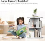 Nidouillet Rotating Bookshelf, Revolving Bookcase 360 Display Round Bookshelf, High-Density MDF Wood Narrow Swivel Corner Book Shelf Standing Bookcase for Adult Bedroom, Living Room (White, 2 Tier)