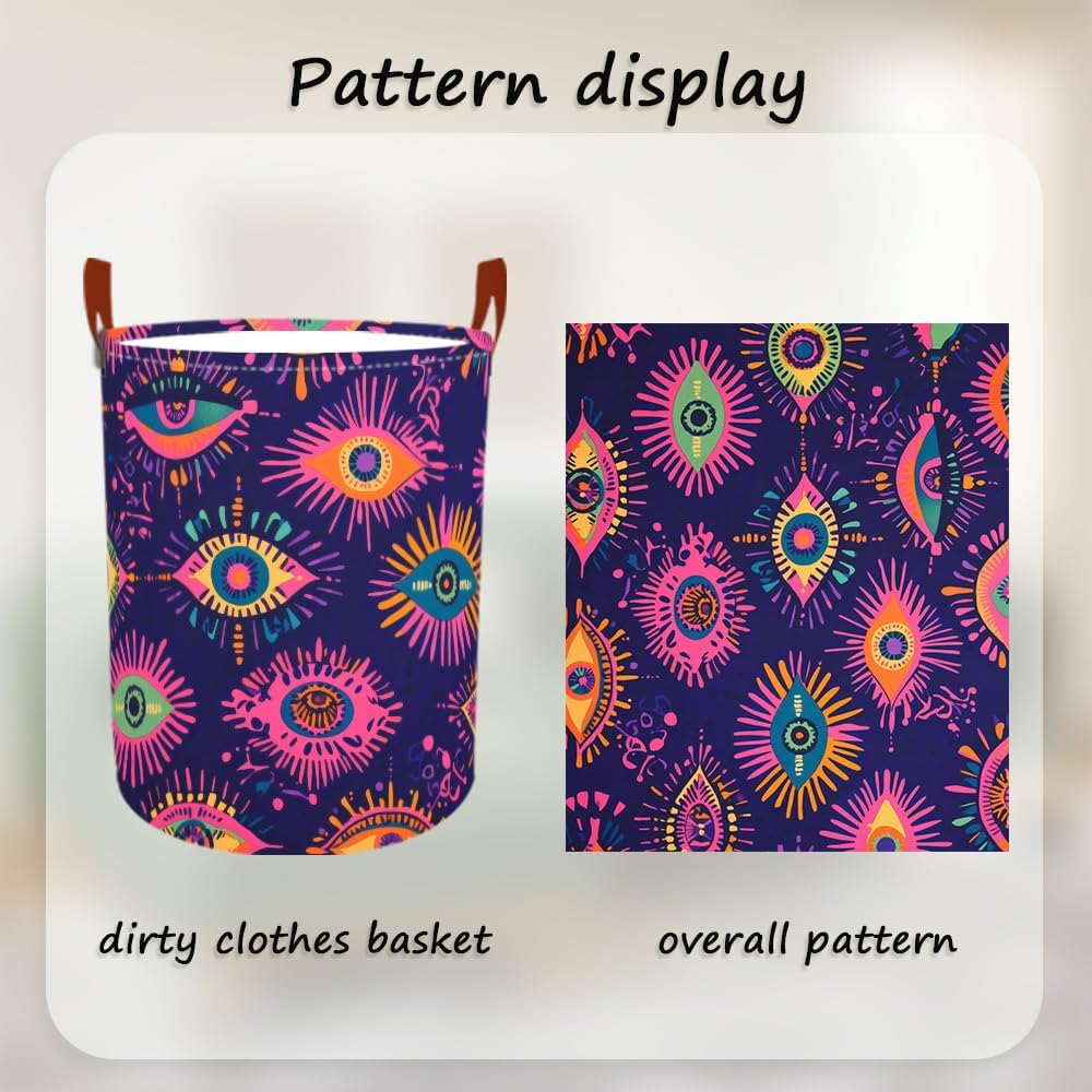 Laundry Baskets 15.7x19.7 Inch Large Colorful Eye Pattern Collapsible Laundry Hamper with Handles Oxford Fabric Clothes Storage Bin Foldable Dirty Clothes Organizer for Bedroom Bathroom Dorm