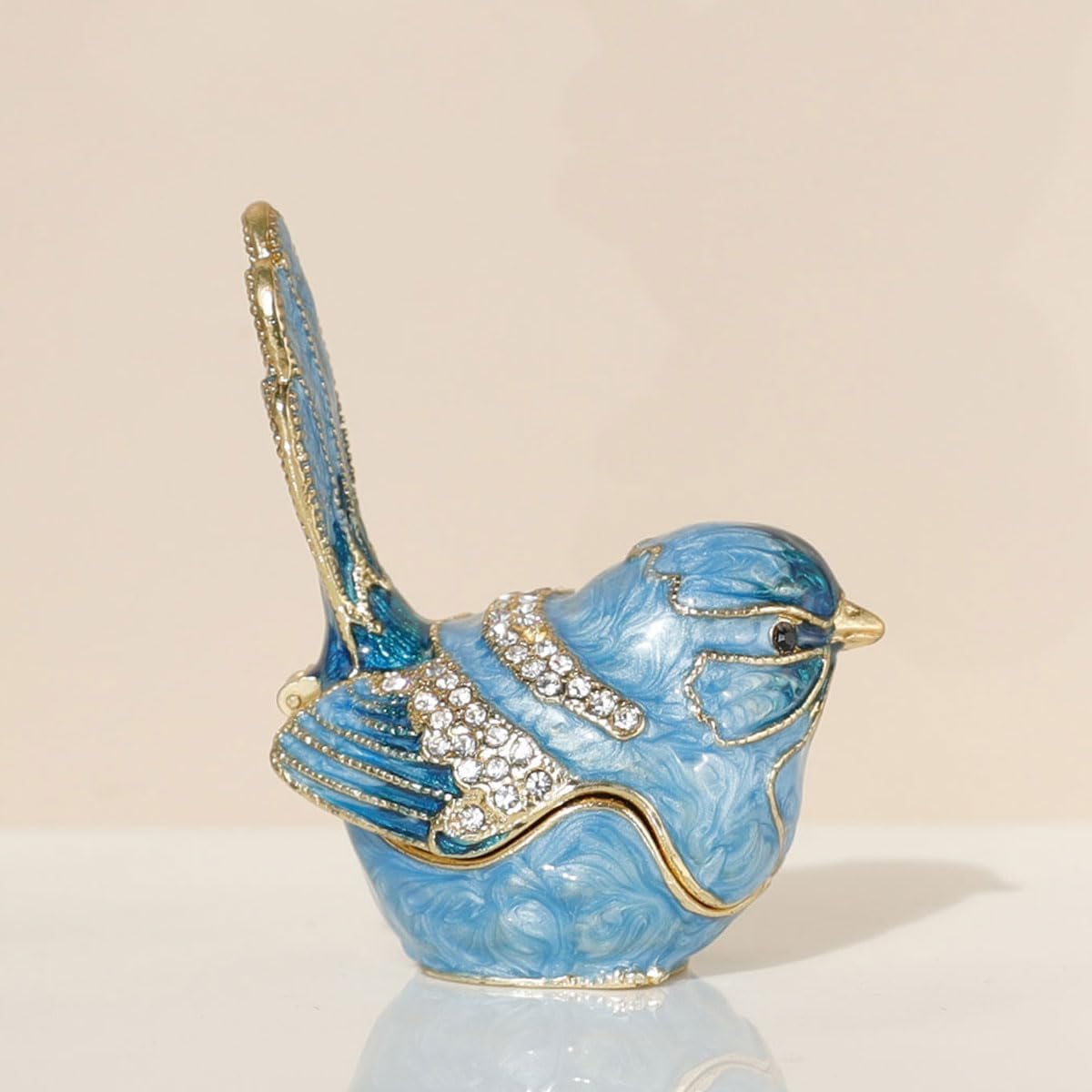 Exquisite Hand - Painted Enamel Blue Bird Trinket Box Hinged Rhinestone - Adorned Mini Jewelry Organizer for Rings & Necklaces, Ideal Classical Home Decor & Collectible Keepsake (Trinket Box-B)