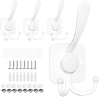 VIS'V 3 Prong Coat Hooks Wall Mount, Metal Self Adhesive Entryway Wall Hooks, 2 Mount Options, White, 4 Pcs