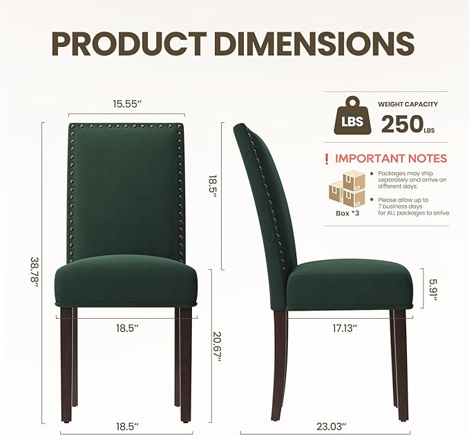 COLAMY Green Velvet Dining Chairs Set of 6 – Upholstered Kitchen & Dining Room Chairs with Nailhead Trim, Soft High-Density Cushion and Solid Wood Legs for Dining Room, Kitchen, Living Room