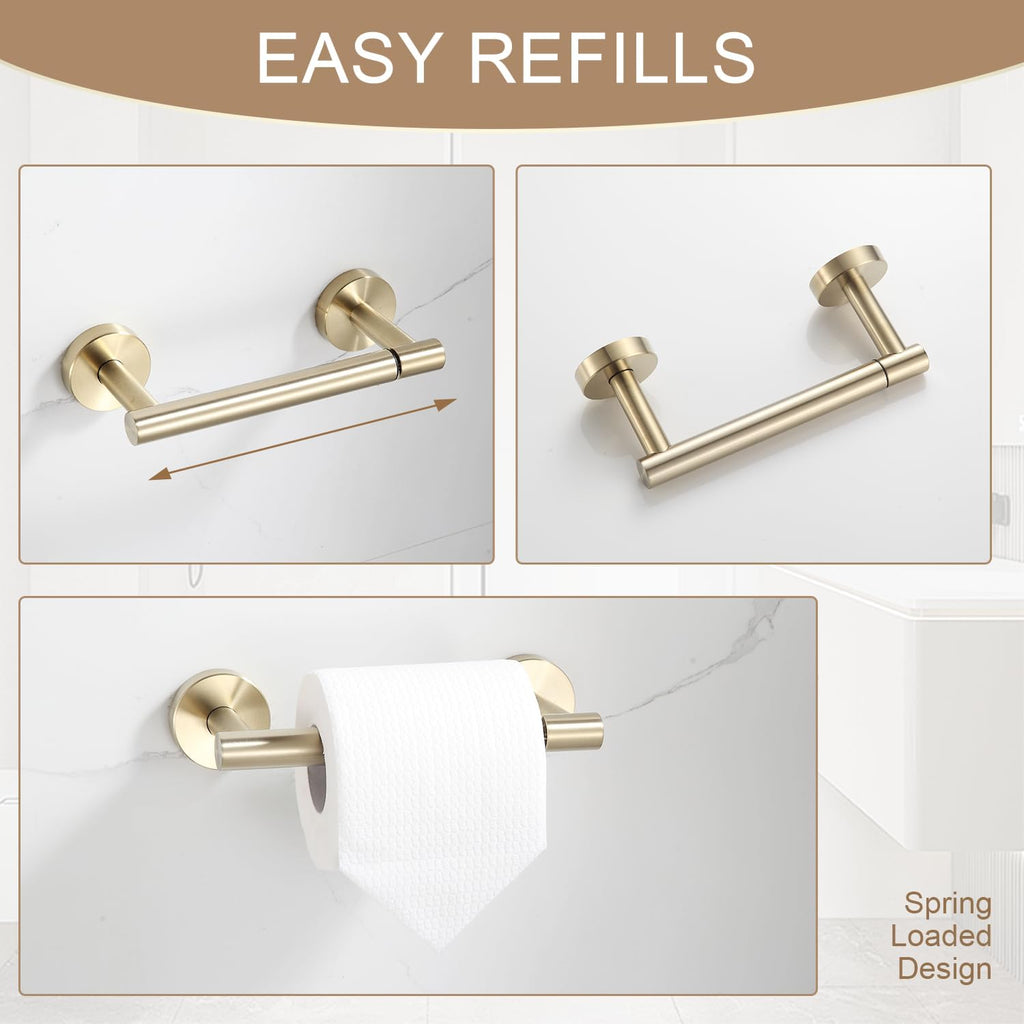 BGL Toilet Paper Holder Brushed Gold Wall Mount, Bathroom Toilet Paper Holder Brushed Nickel SUS 304 Stainless Steel, Double Post Pivoting Toilet Paper Roll Holder for Bathroom RV