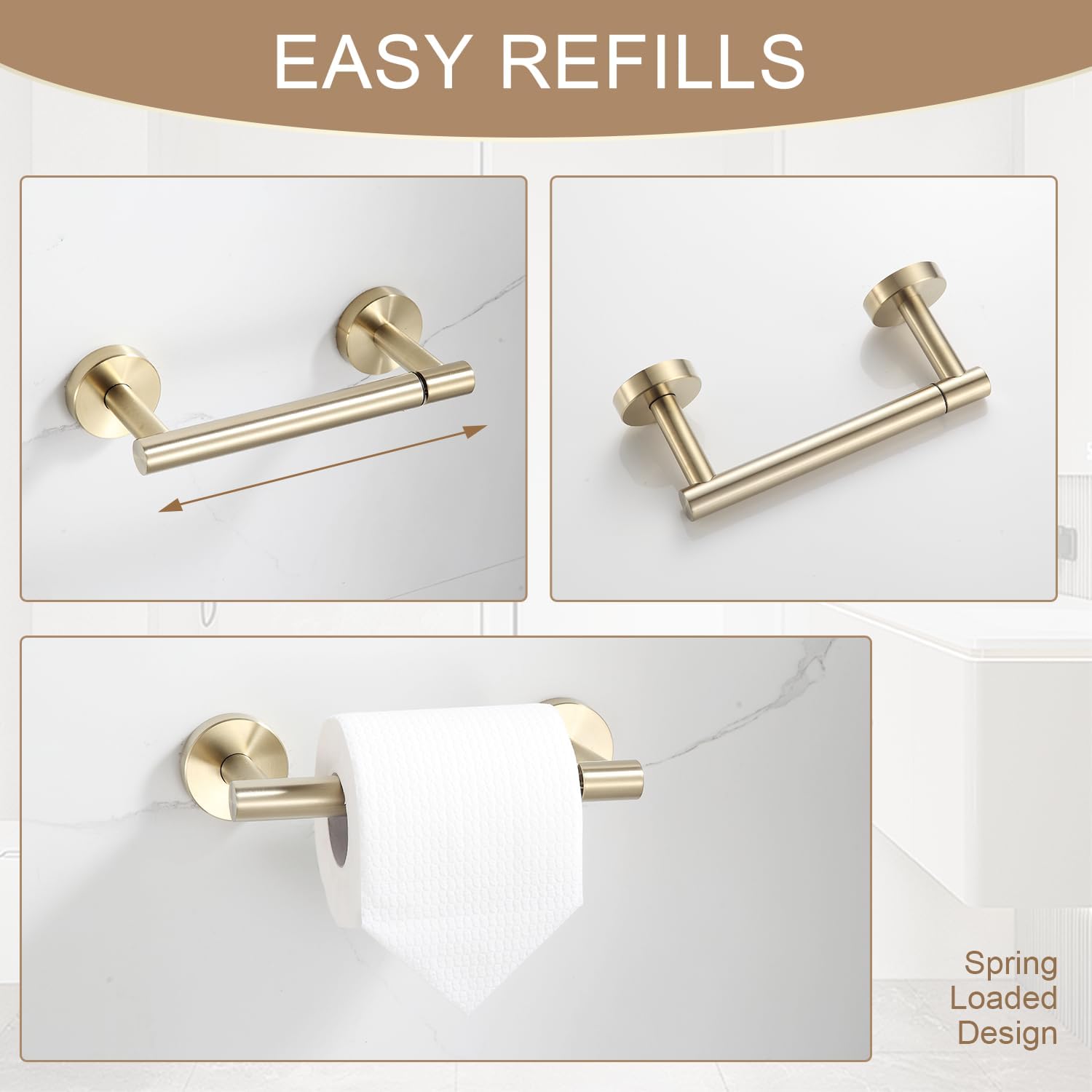 BGL Toilet Paper Holder Brushed Gold Wall Mount, Bathroom Toilet Paper Holder Brushed Nickel SUS 304 Stainless Steel, Double Post Pivoting Toilet Paper Roll Holder for Bathroom RV