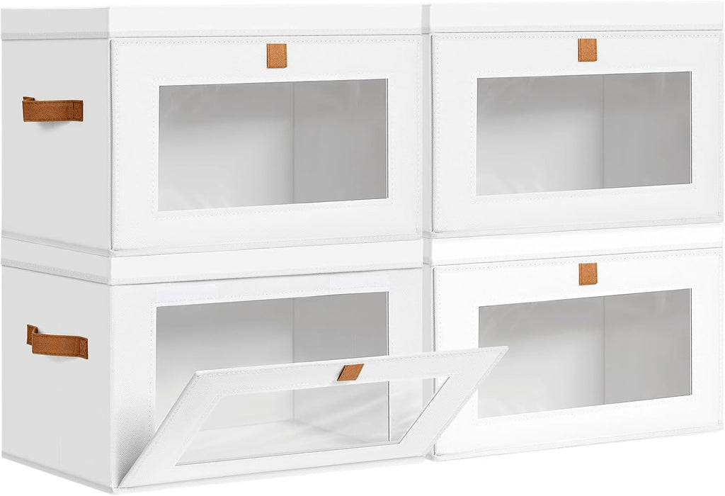 DIMJ Storage Bins with Lids - 4 Pack Large Fabric Closet Organizer with Window & Handles, Collapsible Decorative Storage Boxes for Shelves Under Bed, Books Clothes Blankets Sweaters Organization