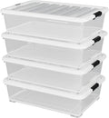 50 Quart Plastic Under Bed Storage Container, 4-Pack Large Clear Latching Storage Box with Wheels