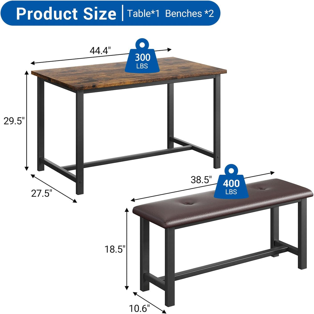 GarveeHome Dining Table Set for 4, Kitchen Table with 2 Upholstered Benches, ...