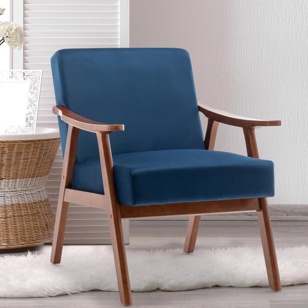 Lispin Mid-Century Modern Chair, Living Room Chair with Solid Wood Frame, Acc...
